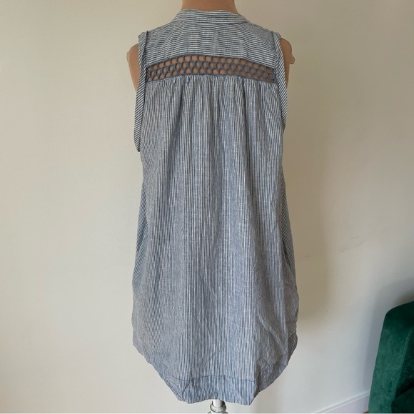 Free People Off Poplin Blue Stripe Chambray Combo Lace Up Mini Dress EUC Size S - Picture 5 of 12